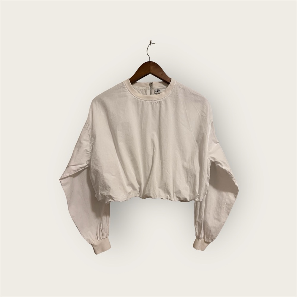 Zara White Long Sleeve Crop Top